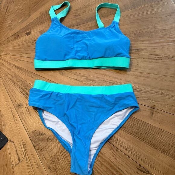 2 piece blue high waisted swimsuit size medium - Picture 3 of 7
